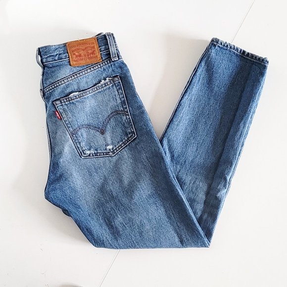 Levi's - Blue Wedgie Icon Straight Jeans In Partner in Crime Wash - Size 26 - Picture 2 of 13